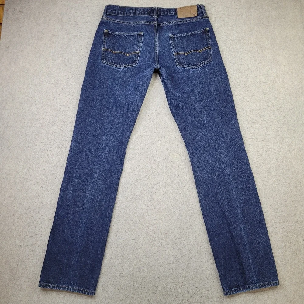 Vintage American Eagle Slim Straight Jeans Mens 32x34 Blue Dark Wash Denim - Picture 6 of 12